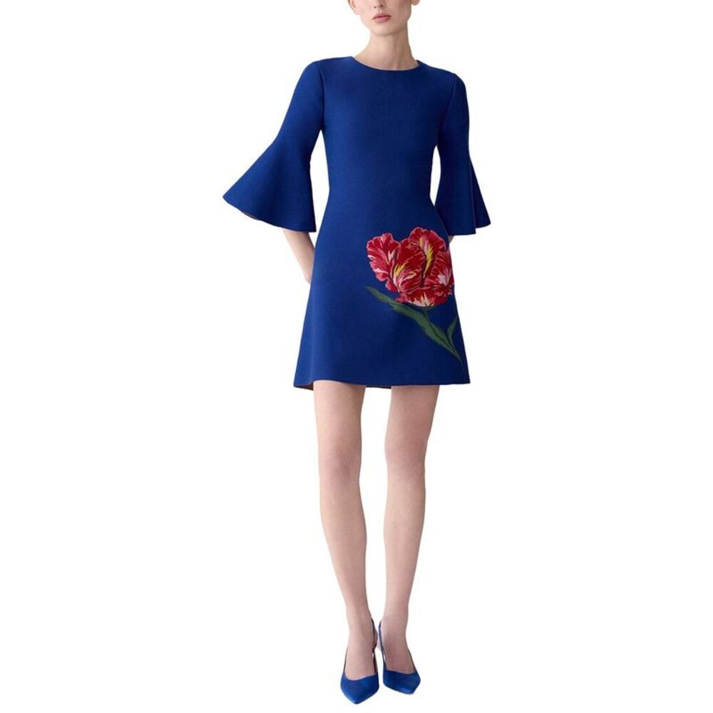 Carolina Herrera Womens Flare Sleeve Wool-Blend Shift Dress